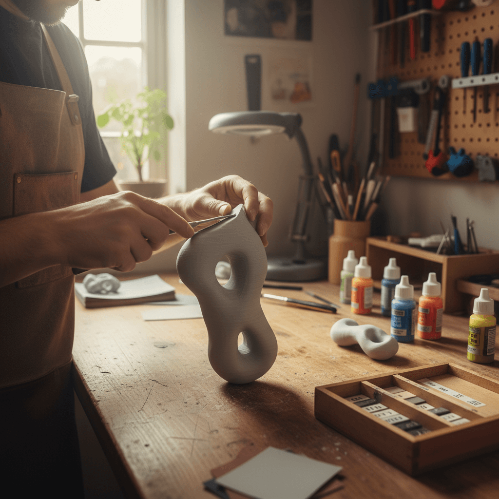 Hands finishing and sanding a 3D printed part