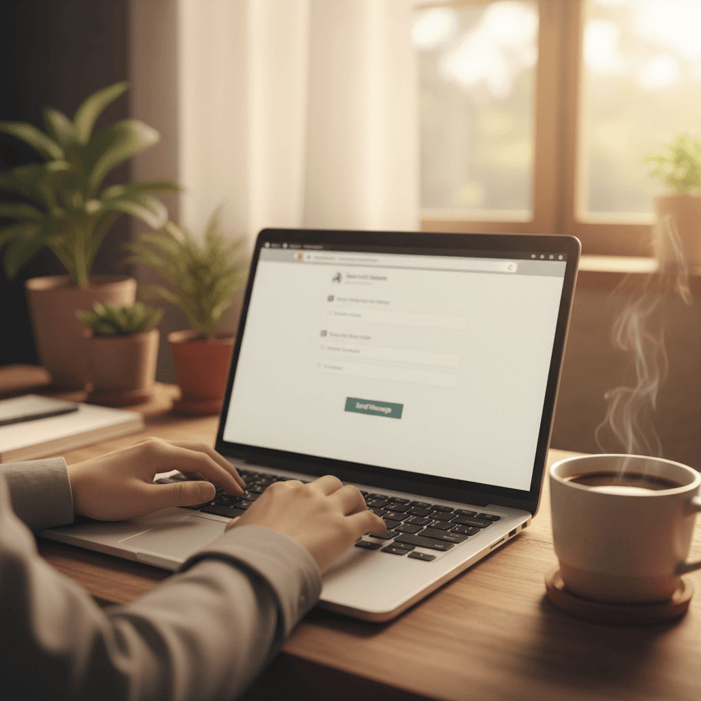 Team member responding to project inquiry on laptop