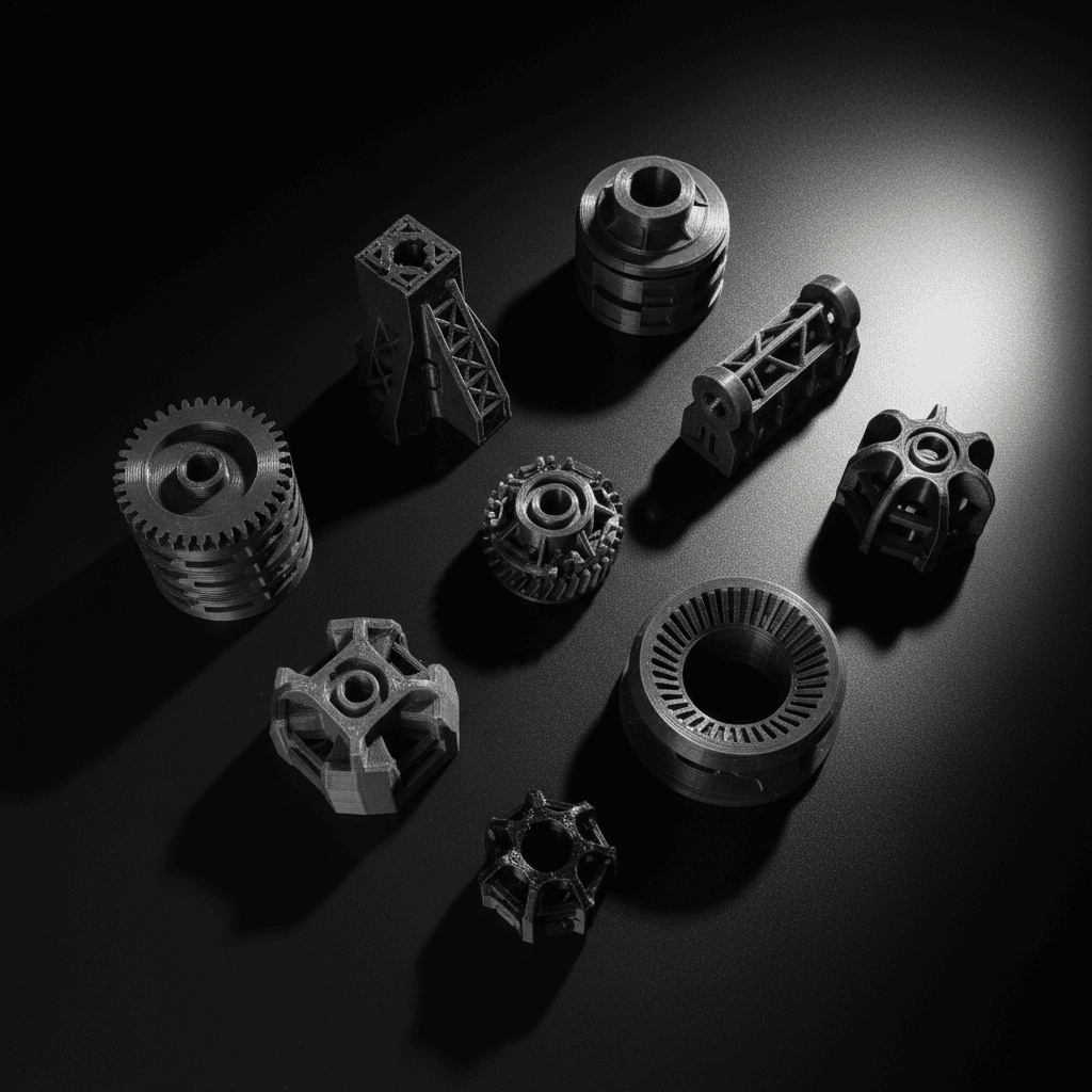 Finished custom 3D-printed parts in various shapes