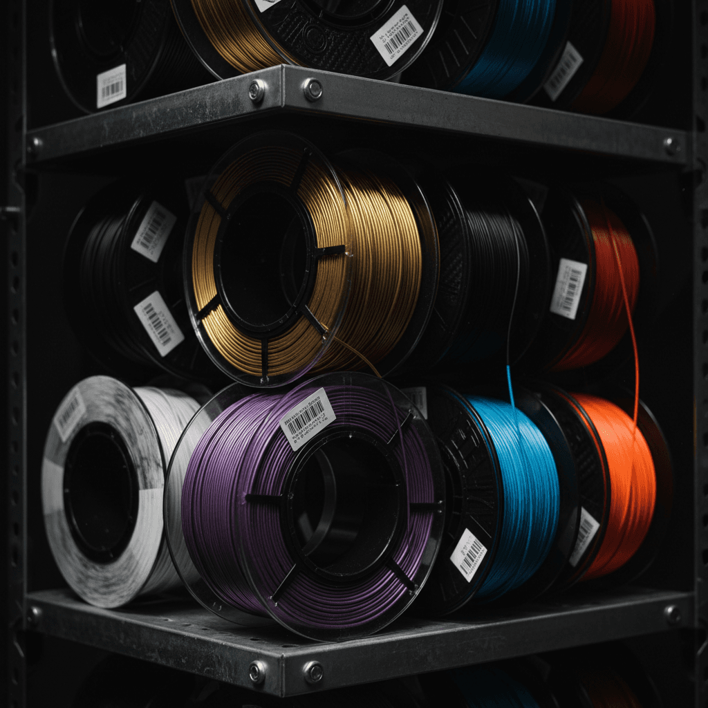 Selection of 3D printer filament materials in various colors