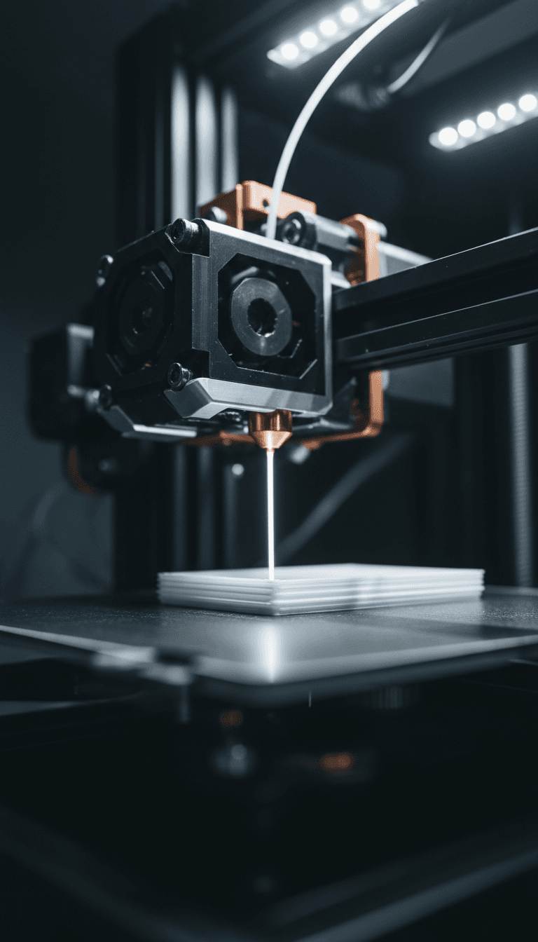 3D printer nozzle depositing material during production