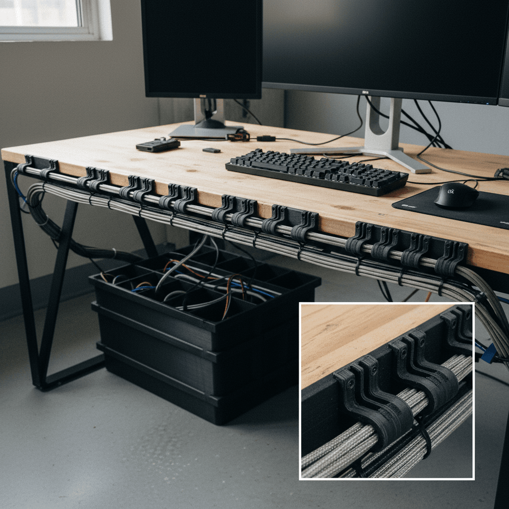 Cable organizers - 3D printed desk cable management system