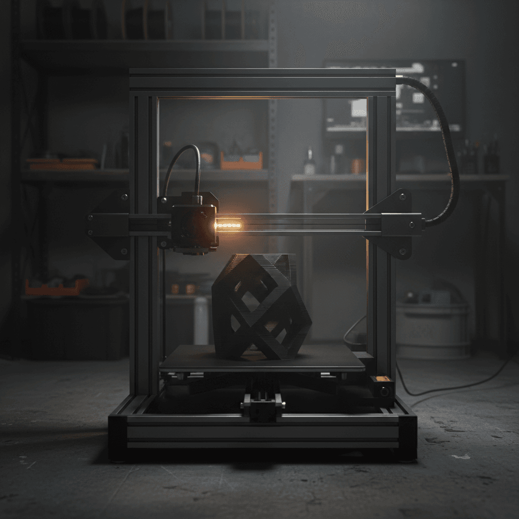 Active 3D printer during production with partially completed print visible