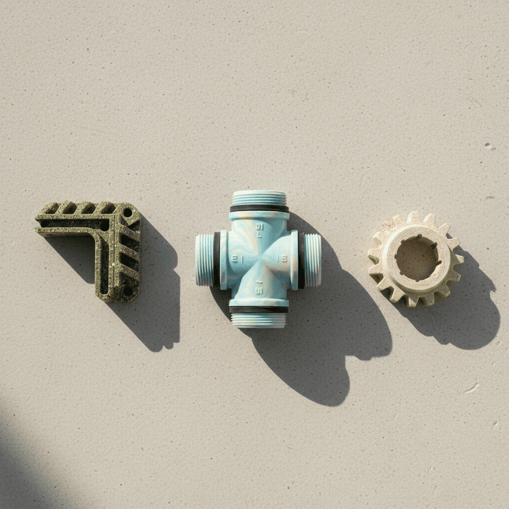 Collection of finished sustainable 3D printed parts